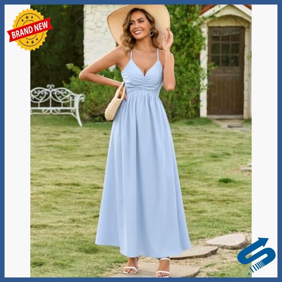Women's Summer Maxi Dress Spaghetti Strap Flowy Beach Wedding Guest Casual - Picture 4 of 5
